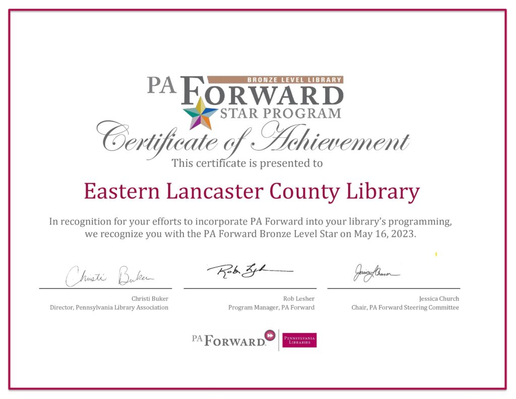 ELANCO Library PA Forward Bronze Star Certificate