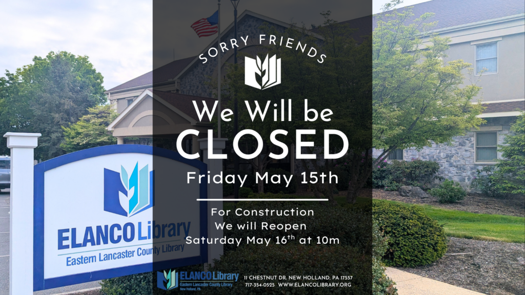 We will be Closed Friday May 15th due to construction. We will Reopen Saturday May 16th at 10am